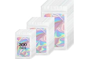 UWJIX 300 PCS Mylar Holographic Bags,Clear Resealable Smell Proof Bags,Zipper Plastic Packaging Bag for Candy,Food Storage,Je