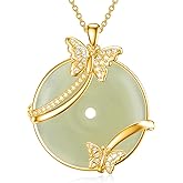HPQQ Jade Necklace for Women Sterling Silver Round Cat/Hummingbird/Dragonfly/Butterfly/Bee Natural Jade Jewelry Birthday Gifts Women Mom Wife