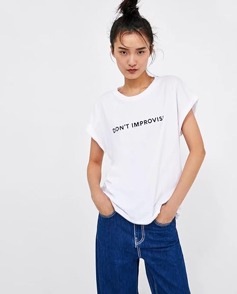 Amazon Co Jp Viviseason ビビシーズン Tシャツ レディース 半袖 アルファベットプリント トップス 背中に彩虹 デザイン 白 シンプル Don T Improvise 服 ファッション小物