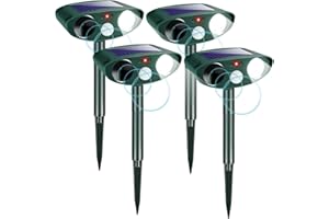 JAHY2TECH 4 Pack Solar Animal Repeller,Ultrasonic Animal Repellent Outdoor Deer Repellent Devices with Motion Detection Flashing Light,Keep Cat Rabbit Repellent Raccoon Dog Skunk Out of Garden Animal Deterrent