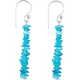 NJCRAFT Gemstone Chips Dangling Long Earrings, Stone 2-3 MM, Silver Plated, Handmade Jewelry, Chakra Healing Crystals, Polished Nuggets Stones, Women Earrings, Gemstone Jewellry