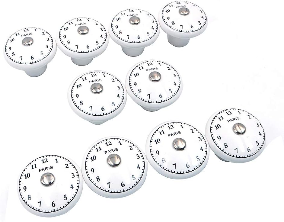 Namvo Set of 10 x The Time Ceramic Door Knobs Vintage Shabby Chic Antique Cupboard Door Handles Arabic Numerals - Image 3
