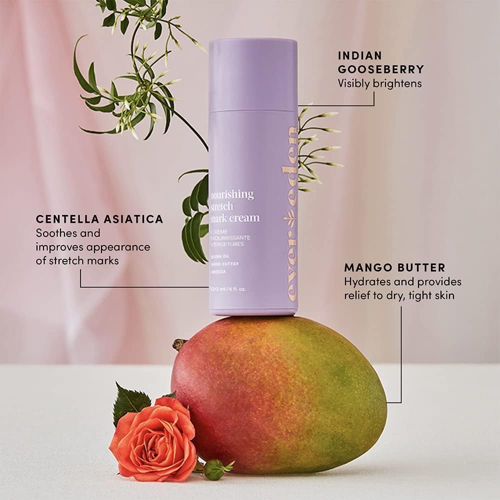 Evereden Nourishing Stretch Mark Cream, 4.0 fl oz. & Golden Belly Serum, 1.7 fl oz. & Soothing Belly Mask for Stretch Marks - 1st/2nd Trimester Size, 4 pack | 3 Item Bundle Set | Pregnancy Skincare