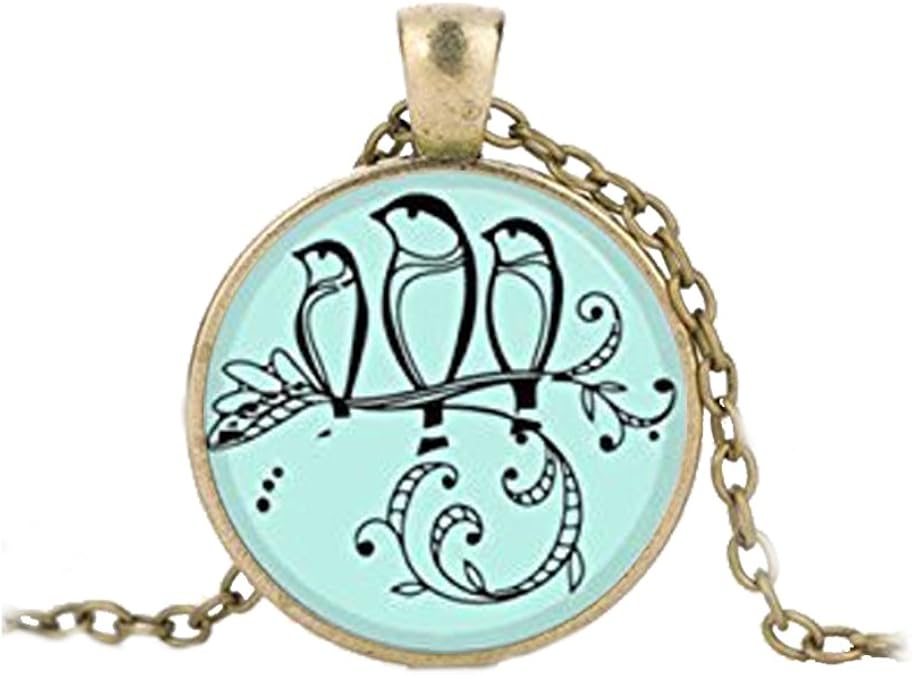 Three Little Birds Blue Art Pendant Necklace Jewelry