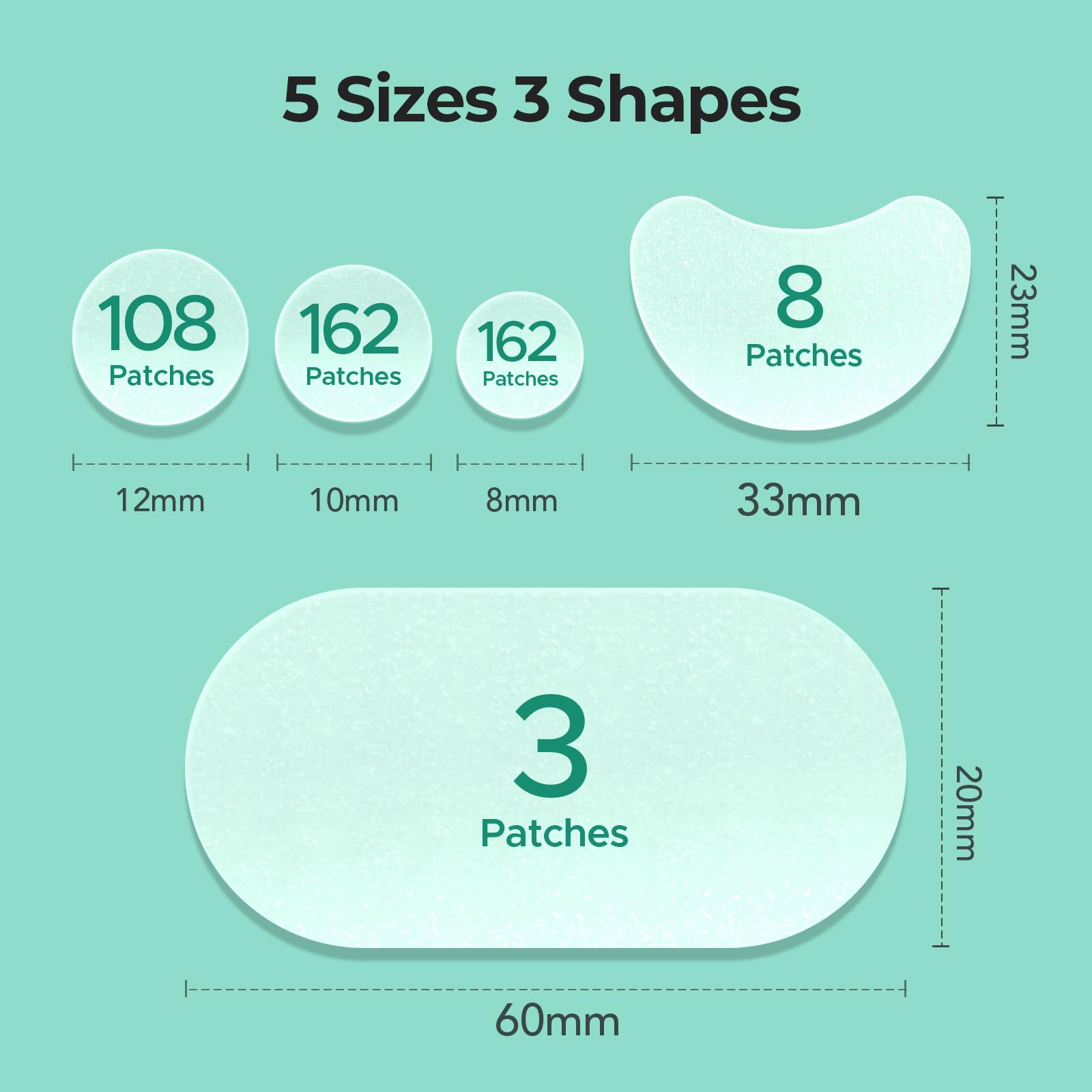 TKTK 443 Count Pimple Patches for Face, Hydrocolloid Acne Patch Bulk, Acne Stickers for Covering Cheeks, Forehead, Chin Blemishes Zit Breakouts for All Skin Types (Dots, Strip, Contoured 5 Sizes)