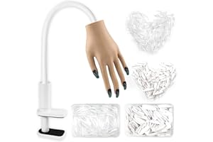 ANGNYA Practice Hand for Acrylic Nails, Silicone Nail Practice Hands with 200 PCS Nail Tips Never Fall Off, Flexible Movable Fake Hand Fingers Never Break, Hand for Nail Practice