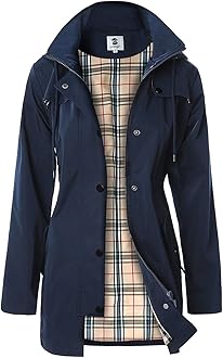 SaphiRoseWomen's Long Hooded Rain Jacket Outdoor Raincoat WindbreakerOEKO-TEX STANDARD 100