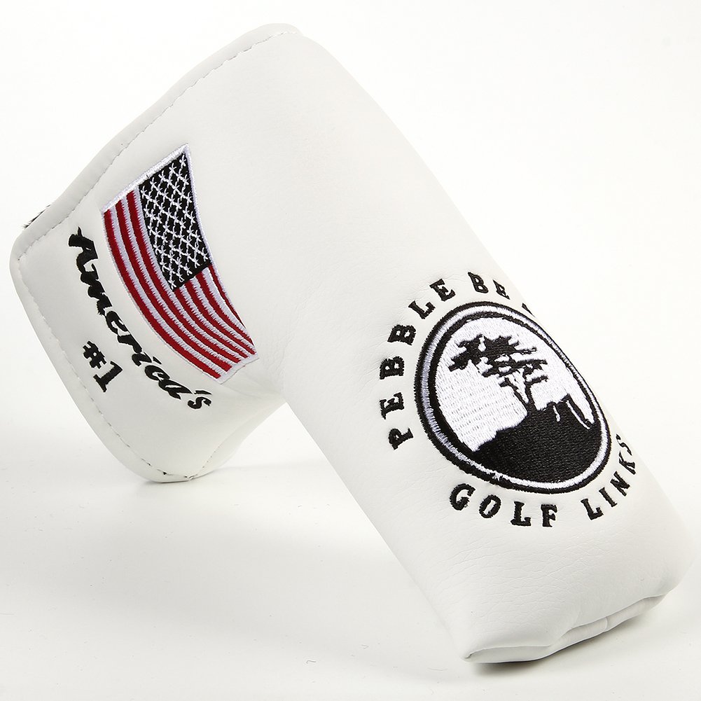 TOHMLAPE Golf Putter Club Head Cover Headcover Pebble Beach America's US Flag Embroidered Blade for All Brands Scotty Cameron Ping Taylormade Odyssey Cobra Ping Mizuno,Red,Navy blue or white (white)
