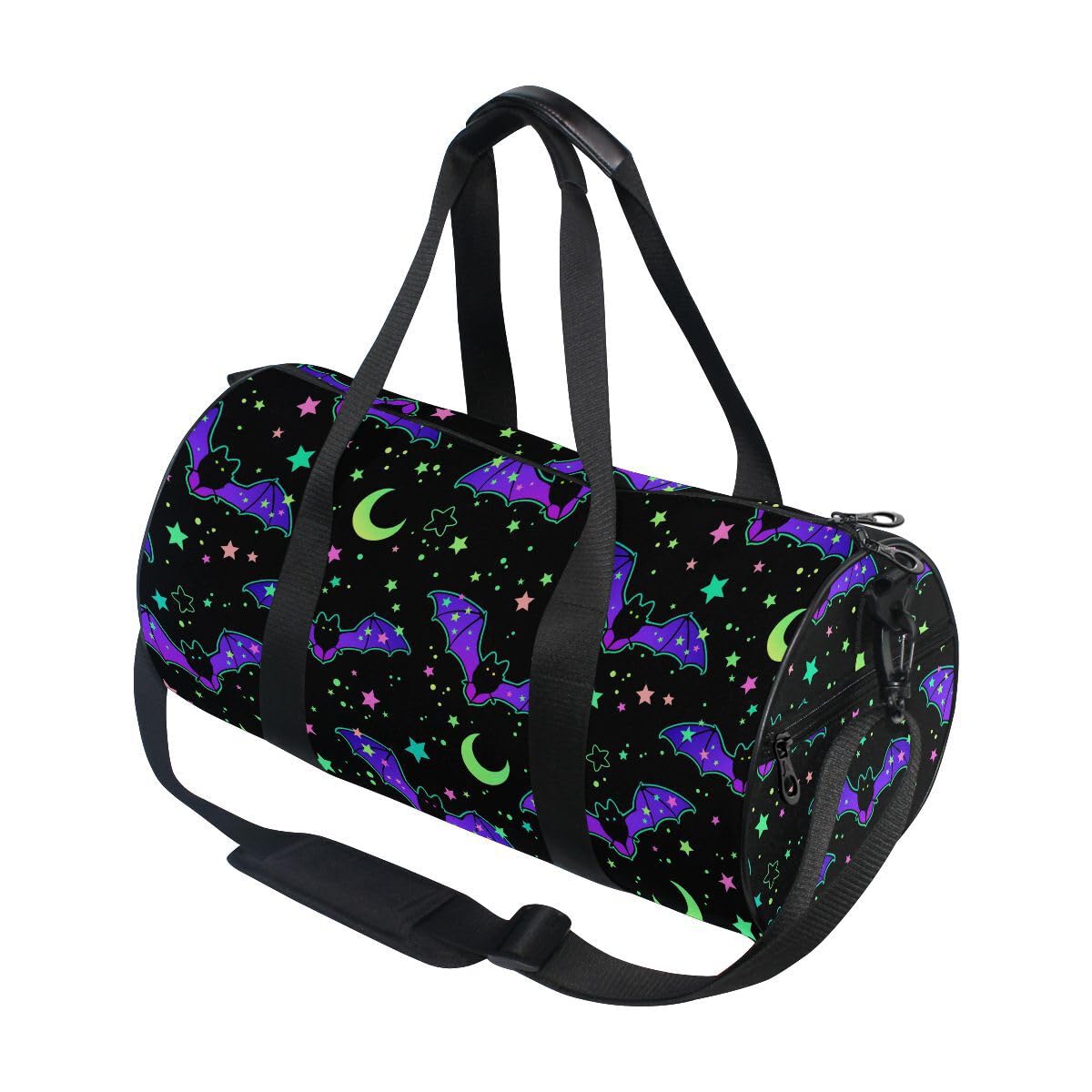 ALAZA Gym Bag Travel Bag Womens Mens for Travel Sports Camping Yoga Swim, Magic Galaxy Bat Small Round Foldable Duffle Bag with Shoulder Strap Top Handle