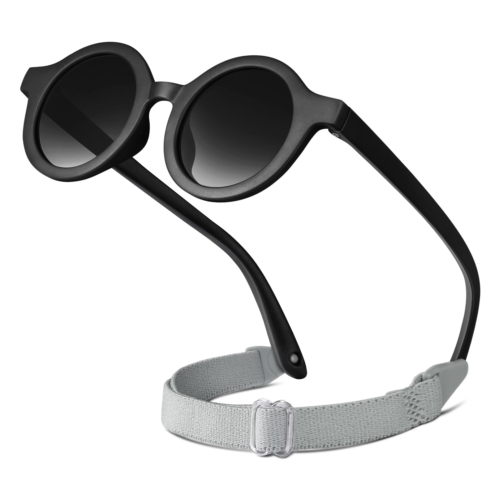 Photo 1 of RIVBOS Baby Wrap Polarized UV400 Sunglasses - Soft Frame with Secure Strap for Infant and Newborn (0-24 Months) Black&Grey Lens RBK069