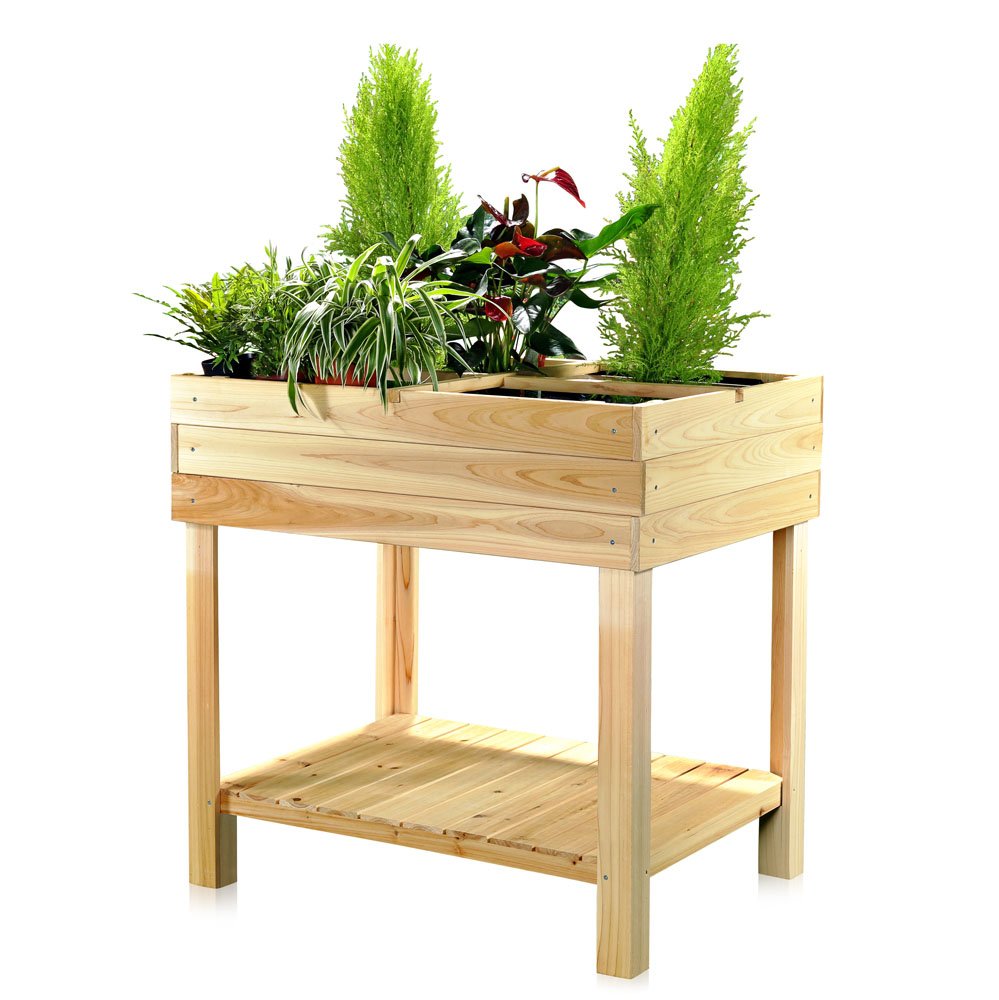 Balkonhochbeet mit 4 Fächern aus Holz
