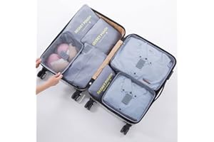 Fxkoolr 7 Set Packing Cubes for Suicase Packing Organizers Travel Luggage Organizers with Shoes Bag for Suitcase Travel Accessories, Grey