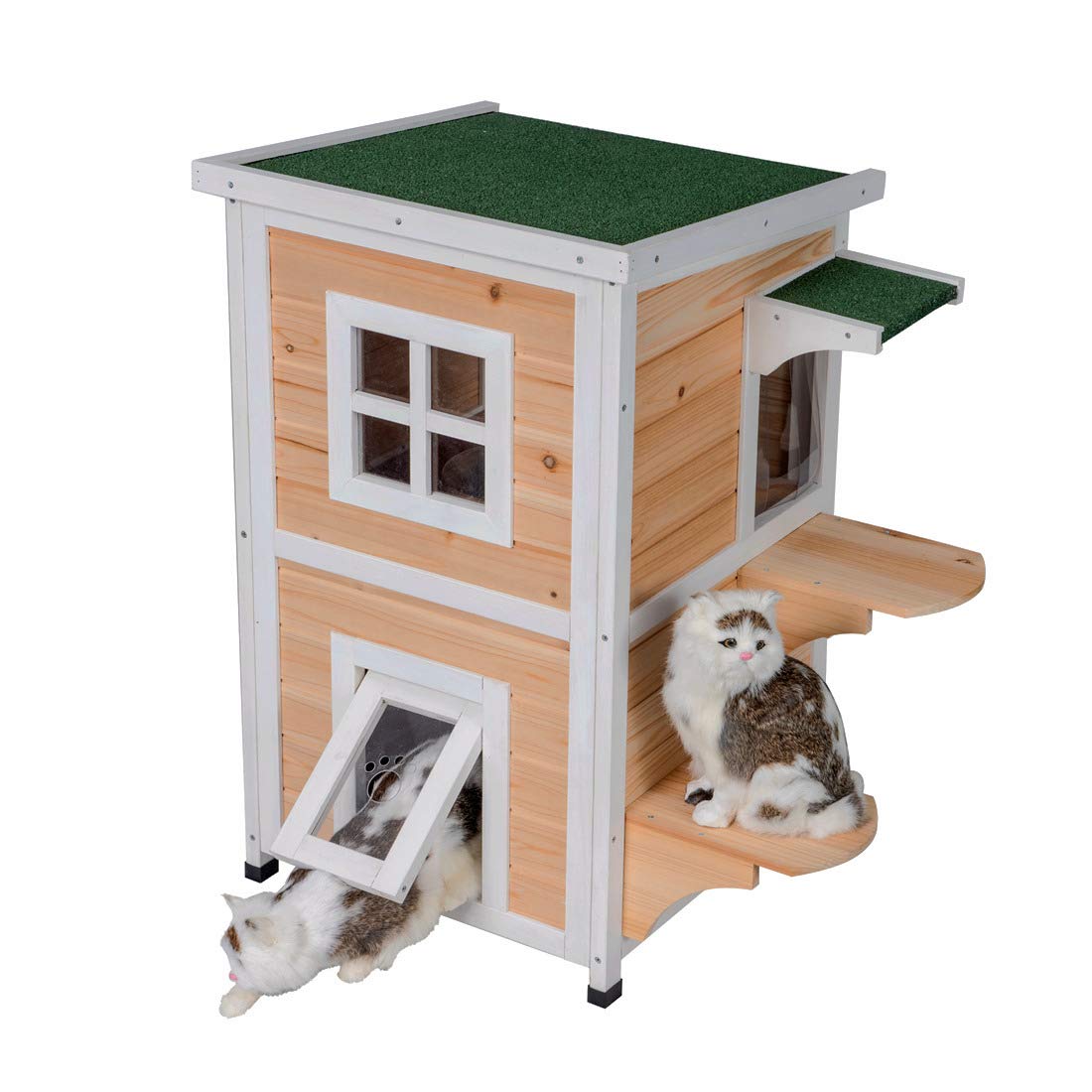 Good Life Weatherproof Outdoor Indoor Two Floors Nature Wood Cat House Pet Home Furniture Cat Shelter Small Pet Condo With Stairs For Small Middle