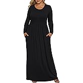 OLRIK Womens Plus Size Maxi Dresses for Curvy Women Fall 2025 Casual Long Sleeve Long Dress with Pockets 1X-5X