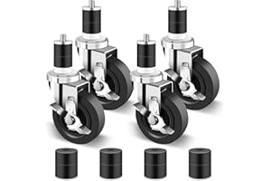 Nefish 4 Inch Work Table Caster Wheels, Expanding Stem Table Wheels with Brake 1200 LBS, Prep Table Casters Fit Both 1-1/2" and 1-5/8" Leg Tube Adapters for Stainless Steel Worktable