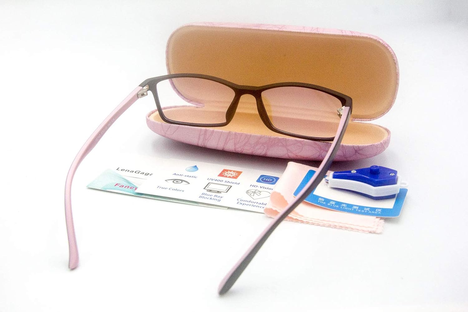 Women Anti Blue Light Glasses Block Eye Strain Glare with Case Tester, Gaming Computer Glasses Blue Light Block Glasses Filter UV Blocker Clear Lens Small Face Narrow Rectangle Nerd Frame Pink Black: Computers & Accessories