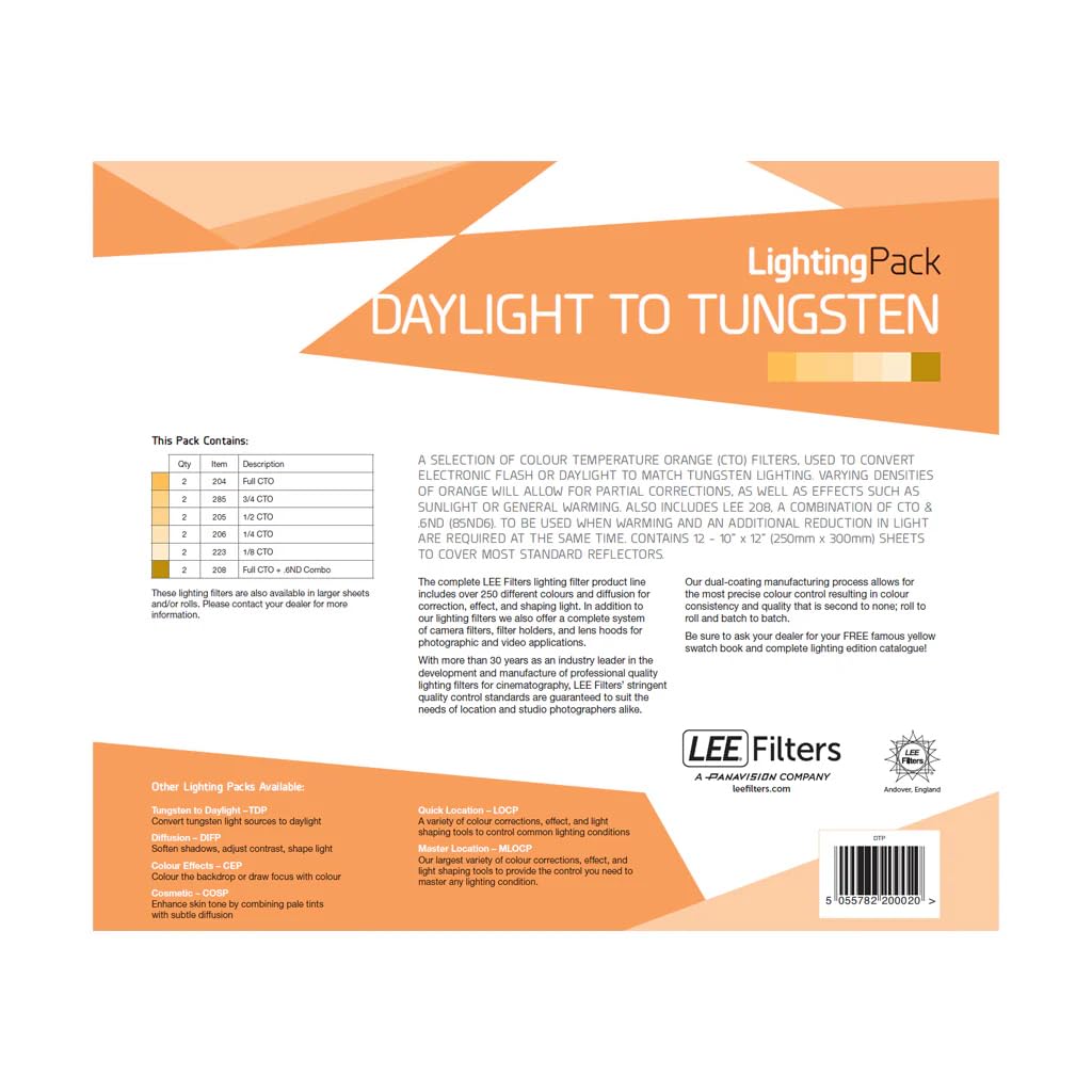 LEE Filters Daylight to Tungsten Lighting Pack