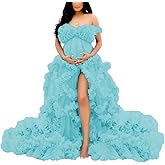Puffy Tulle Robe for Maternity Photoshoot Ruffles Bridal Lingerie Bathgown Baby Shower Dress