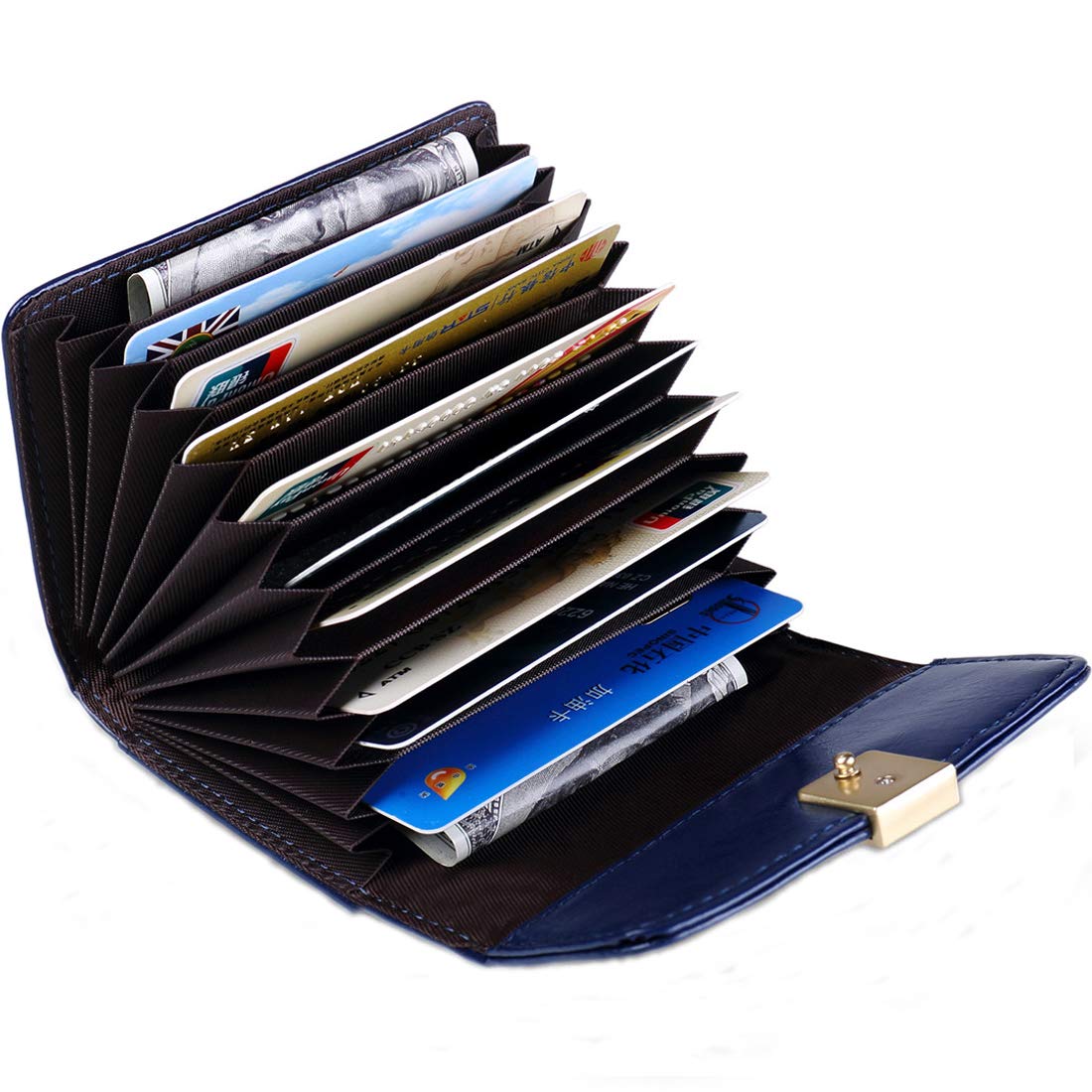 JEEBURYEE Women's Genuine Leather Credit Card Holder Case RFID Blocking Wallet Ladies Small Coin Purse with ID Window Blue