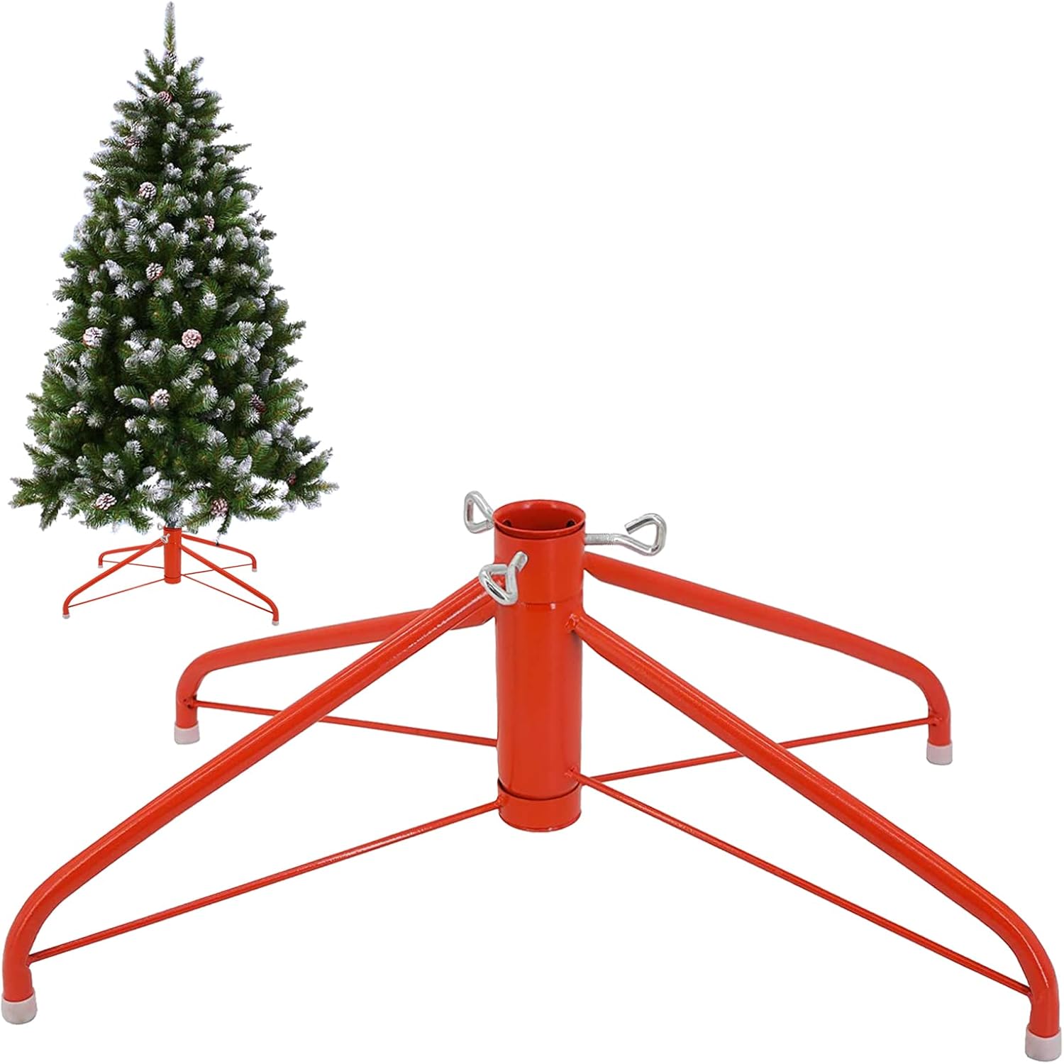 Tree Stands - OVOV 19.7 Inch Christmas Tree Stand 4 Foot Base Iron Metal Bracket Rubber Pad with Thumb Screw (Red)