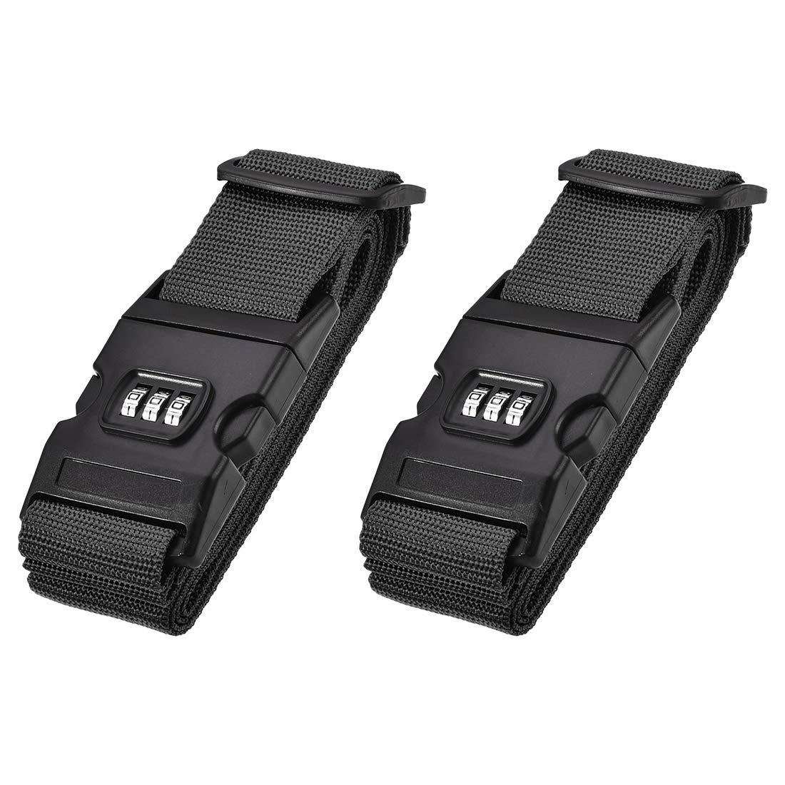 sourcing map Luggage Straps Suitcase Belts with Buckle, Combination Lock, 2Mx5cm Adjustable PP Travel Packing Accessories, Black 2Pcs