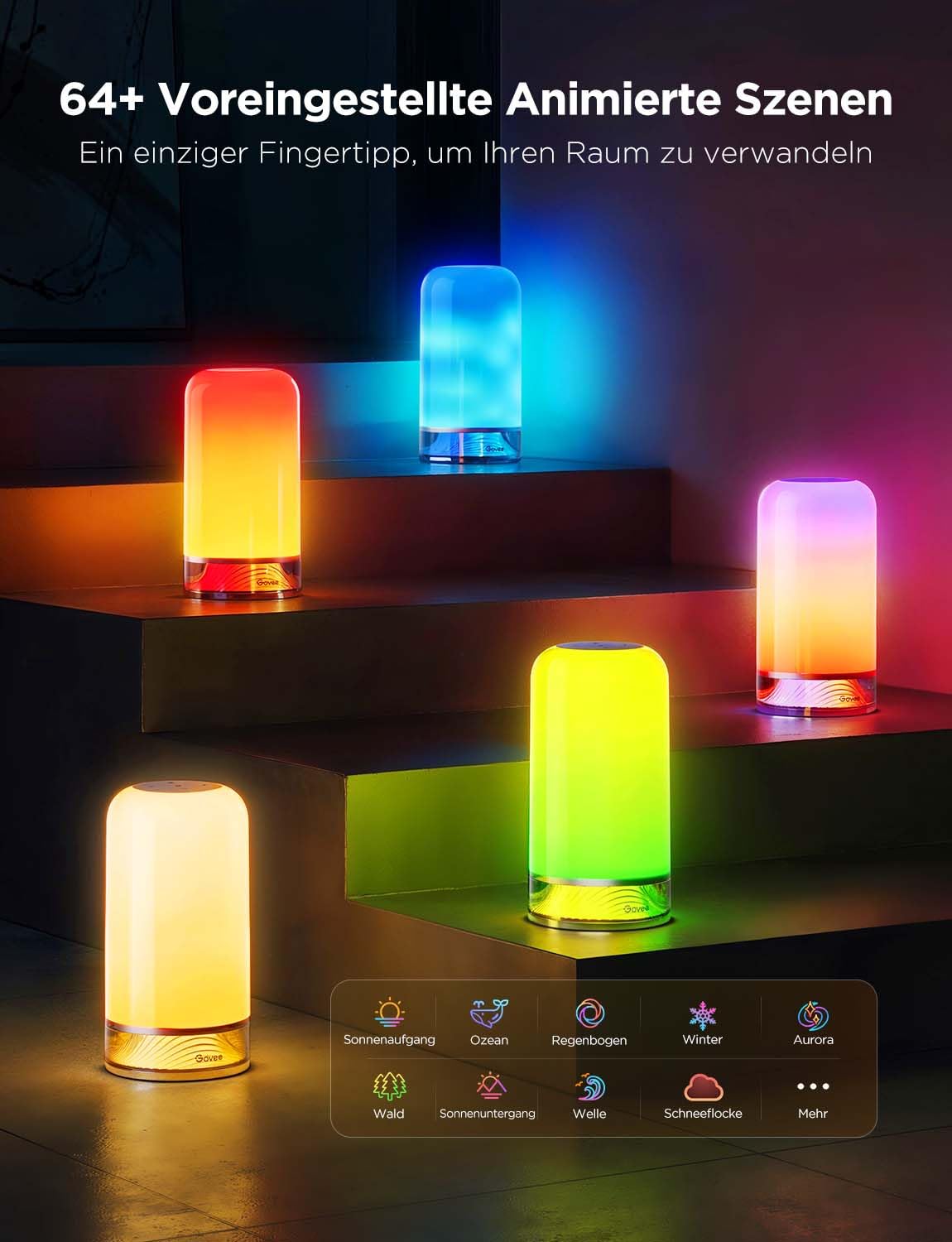 Govee LED Tischlampe, Nachttischlampe Touch Dimmbar RGBICWW, Steuerung von Alexa mit 70+ Szenenmodi, 500 Lumen, Funktioniert mit Matter, 2700-6500k, für Wohnzimmer und Schlafzimmer 3