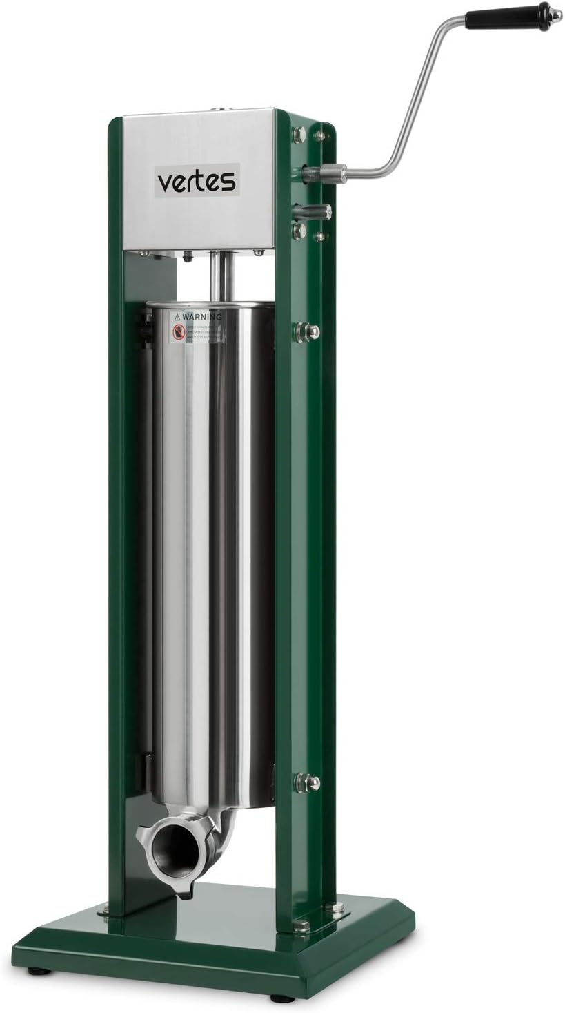 VERTES 7L Sausage Filler (Stainless Steel Cylinder, incl. 4 Stuffing Tubes Ø 16, 22, 32, 38 mm, 2 Gears, 3 Seals)