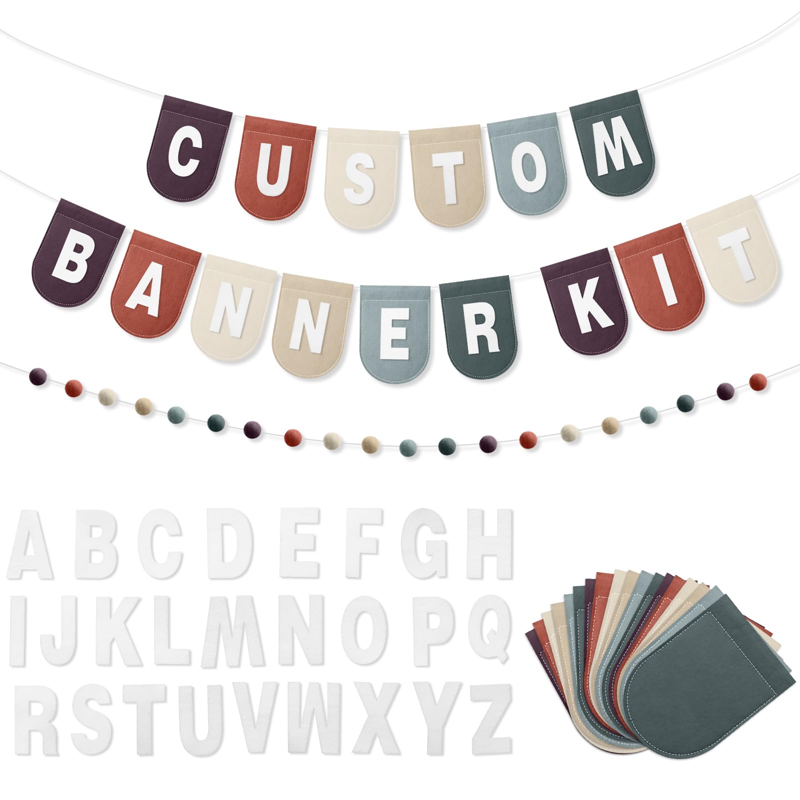 Photo 1 of Hahafelt 125 Pcs Make Your Own Banner Kit Personalized Handmade Name Scallop Felt Banner for Baby Nurseries Kids Rooms Decor, Custom Banners for Birthday Wedding Baby Shower(Earth Color)
