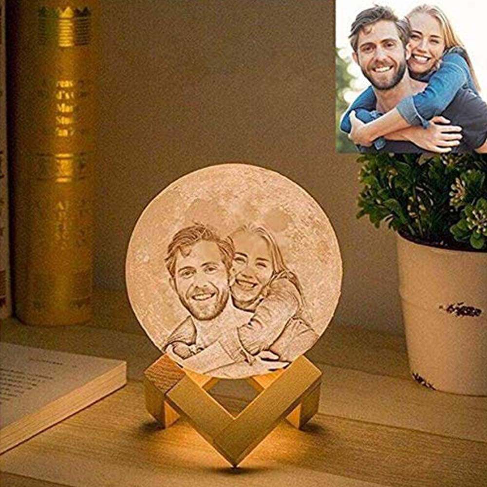 Personalized 3D Moon Lamp, Customized Photo & Text Moon Night Light, LED Touch Control Lunar Table Lamp, Kids Lover Birthday Party, 18CM
