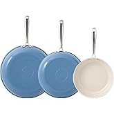 Redchef Non Stick Ceramic Frying Pan Set, Non Toxic Ceramic Pans for Cooking, 8" 9.5" 11" Skillet Set, No PFAS & PTFE & PFOA with Stainless Steel Handle, Dishwasher & Oven Safe Max up to 842°F (Blue)