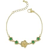 SPARKLAURA Gold Clover Flower Bracelet for Women Non Tarnish 18K Gold Plated Emerald Green Star Charm Adjustable Link Chain Bracelets Lucky Trendy Jewelry Gifts