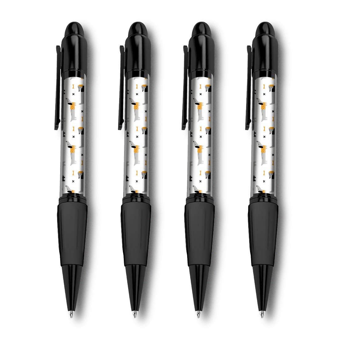 Set of 4 Black Ballpoint Pens (Photo Insert) - Sausage Dog Dacshund Pattern - Soft Feel Finger Grip #170865