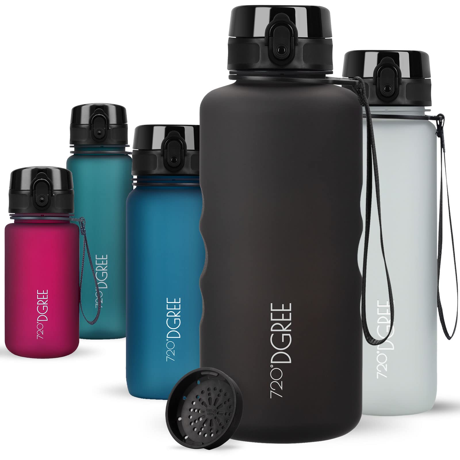 720°DGREE Water Bottle 2l “uberBottle“ softTouch +Sieve - BPA-Free, Leakproof, Reusable Drinking Bottle - XXL Sports Bottle for all Day Hydration, Gym, Fitness, Office, University, Hiking, Travel