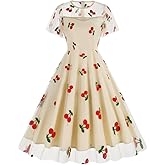 Women Floral Embroidery Dress Sheer Mesh Ruffle Sleeve Illusion Vintage Cocktail Swing Dress Tulle Dinner Dress