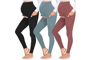 GROTEEN 3 Pack Women's Maternity Leggings Over The Belly with Pockets Super Soft Workout Pregnancy Yoga Pants