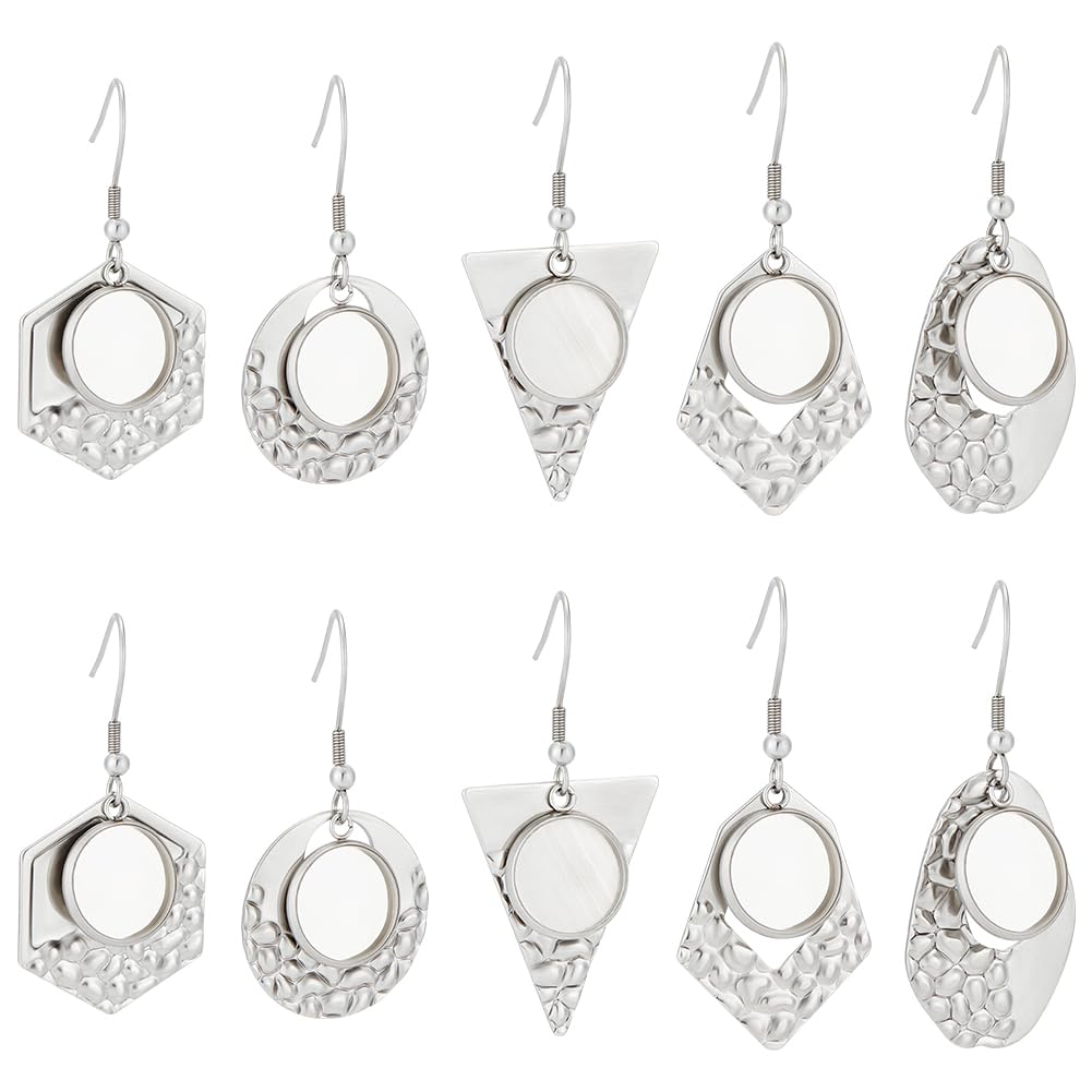 Beebeecraft 1 Box 20Pcs Earring Wire Hooks Bezel Blanks Stainless Steel 5 Style 12mm Earring Bezel Trays with 40Pcs Ear Nuts for Jewelry Making DIY Craft