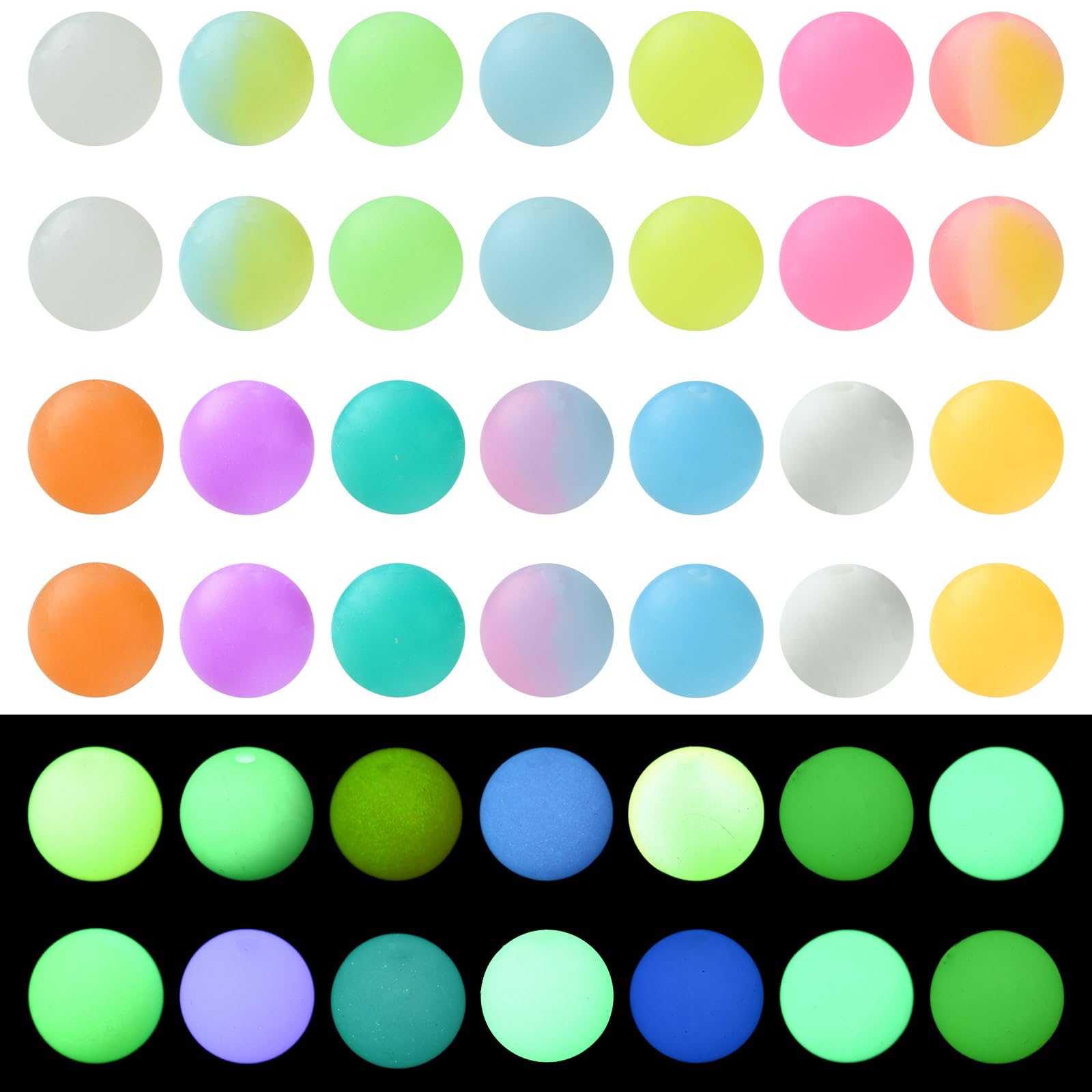 DanLingJewelry 100Pcs Random 15mm Glow in Dark Silicone Beads Colourful Luminous Round Bubblegum Beads for DIY Crafts Making