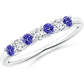 Angara Natural Tanzanite Wedding Ring for Women | Half Eternity 7 Stone Tanzanite and Diamond Ring in 14K Solid Gold/Sterling Silver/Platinum | December Birthday, Gemstone Jewellery Gift