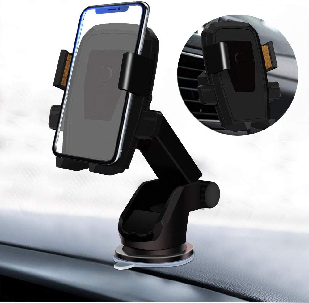 DOYACG Easy One Touch 2-in-1 Car Phone Mount Dashboard Windshield Air Vent, Long Arm Strong Suction Cell Phone Holder for Car Compatible iPhone XR-iPone 11 Pro Max Samsung Huawei and More Smartphones