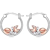 AOBOCO Hypoallergenic Fox/Frog/Squirrel Hoop Earrings for Women 925 Sterling Silver Cute Animal Huggie Hoop Earrings Jewelry Gifts for Sensitive Ears