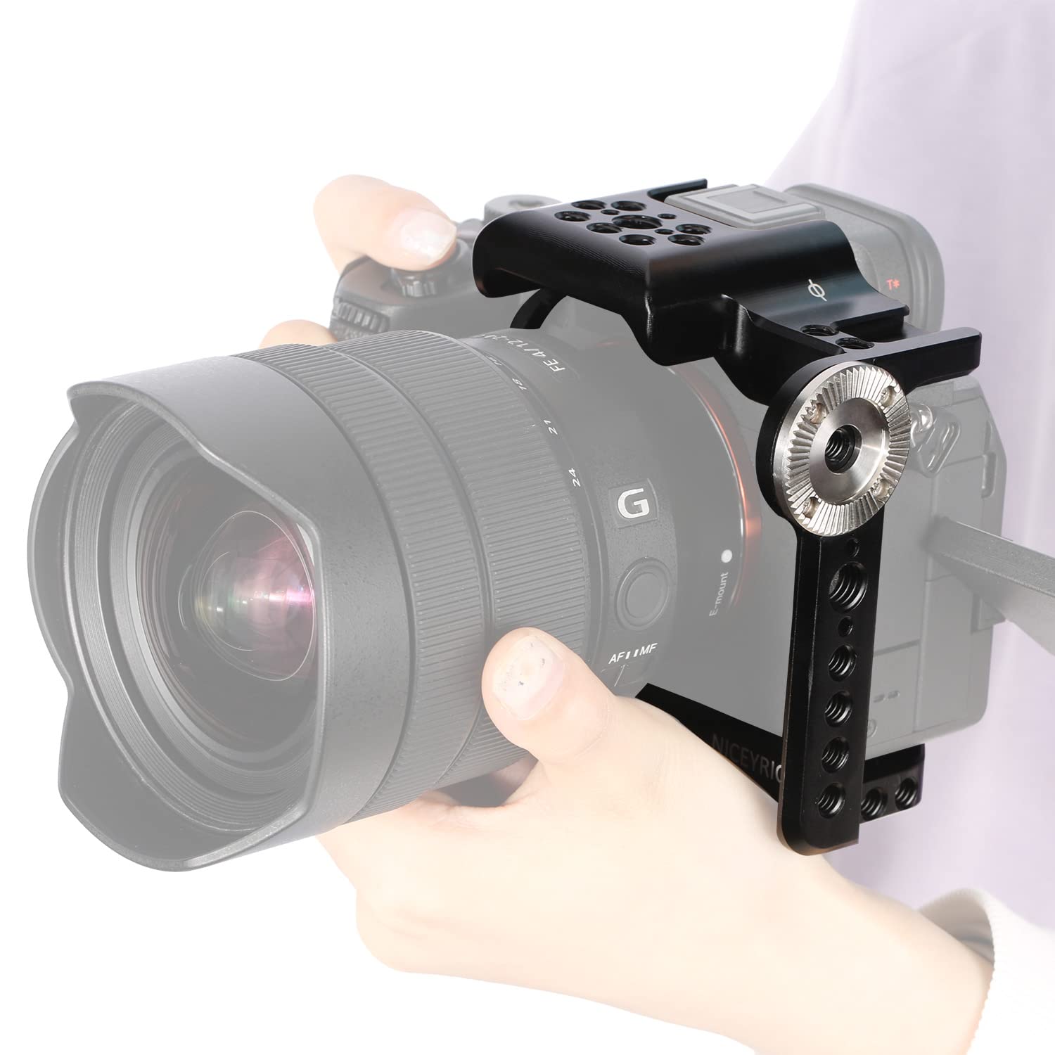 NICEYRIG Aluminum Alloy Camera Video Cage with Rosette Mount NATO Rail Cold Shoe Compatible with Sony A7 IV