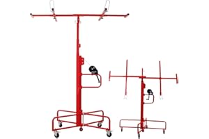 ELOMBR 13FT Drywall Lift Sheetrock Lift, 150LBS Drywall Lift Panel Hoist with 4 Lockable Wheels for Ceiling, Drywall Rolling Lifter Panel, Drywall Jack Lift for Home & Commercial Use, Red