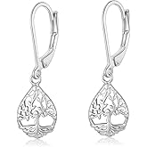 CERSLIMO Tree of Life Earrings for Women, Hypoallergenic Gold Teardrop Leverback Dangle Drop Earrings Jewelry Gifts