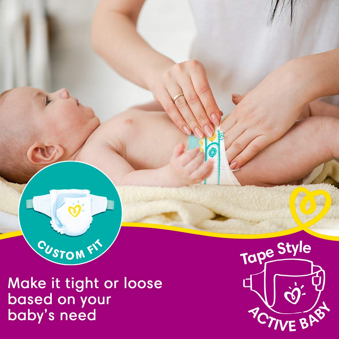 Pampers Active Baby Diapers, New Born, Extra Small, (NB, XS) size, 72