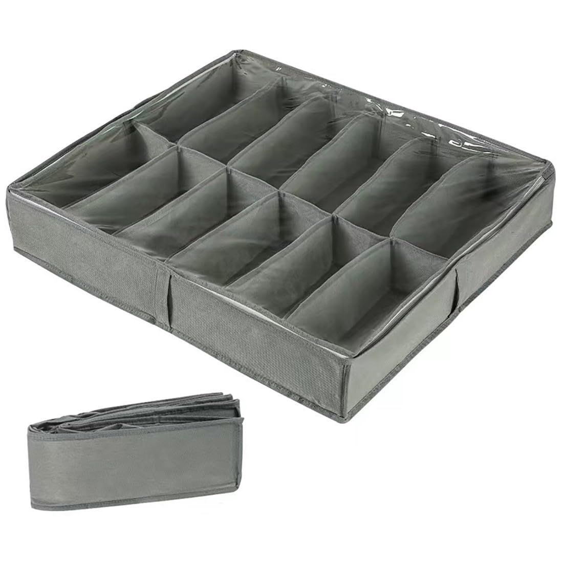 GJIE Under Bed Shoe Storage Organiser, Folding Under Bed Shoe Box with Transparent Lid Fits 12 Pairs Total - Underbed Storage Solution (1 Pcs)