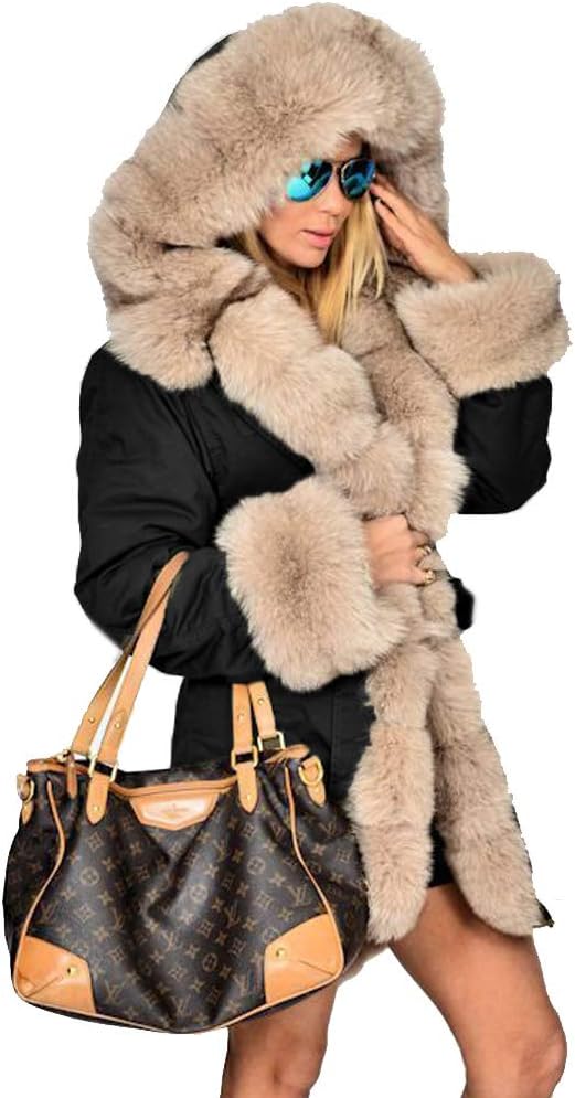 Womens Hooded Faux Fur Lined Warm Coats Parkas Anoraks Outwear Winter Long Jackets