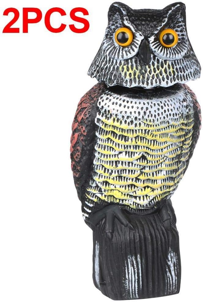 YAHEETECH 2 PCS Rotating Head Realistic Owl Repellent Bird Scarer Natural Enemy Scarecrow Garden Protection