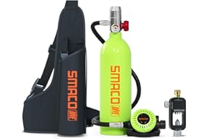 SMACO Mini Scuba Tank 1L Small Diving Tank up to 20 Minutes Dive Time Portable Lung Air Tank Diving Oxygen Cylinder Kit for Underwater Exploration Emergency Rescue Pony Bottle S400