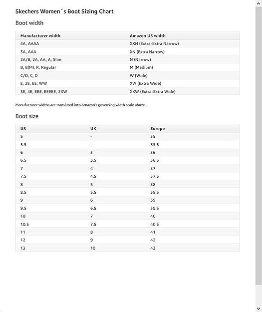 skechers width size chart