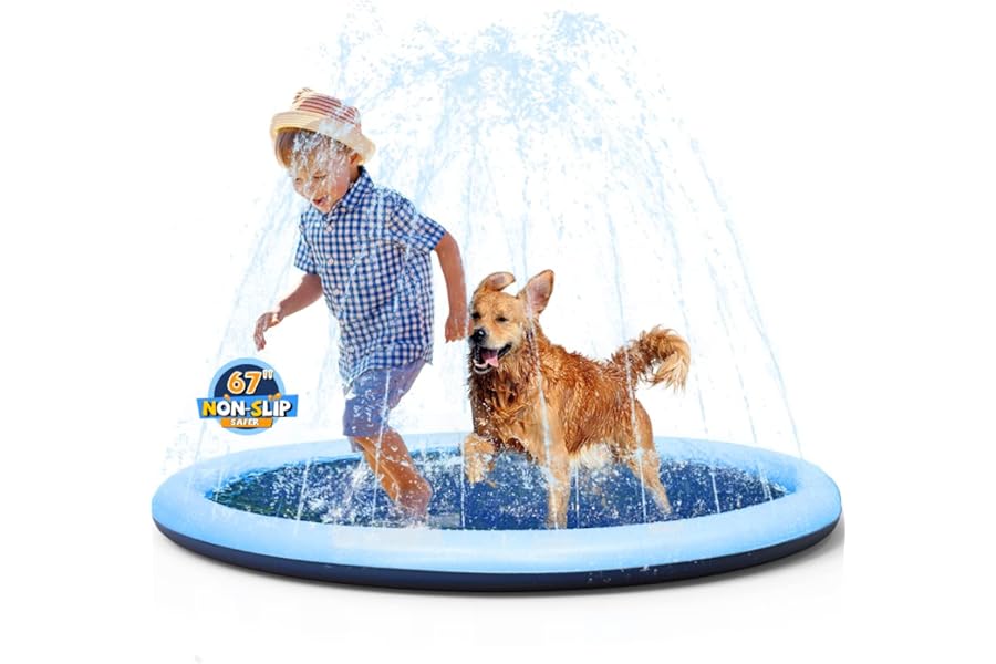 VISTOP 67" Non-Slip Splash Pad for Kids and Dogs, Thickened Sprinkler Pool for Toddlers, Outdoor Backyard Water Toys, Fun Fou